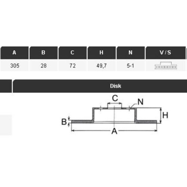 Yavuzsan 30345 Ön Fren Diski Trafic Vivaro 1.9D-DTI-16V-2.5DTI 305.5 28 5Dl Havalı Adet 