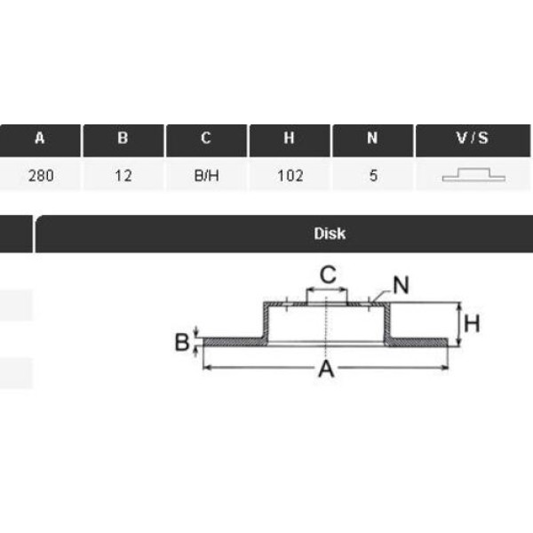 Yavuzsan 30346 Arka Fren Diski Trafic-Vivaro 01-1.9D-DTI 16V-2.5DTI Primastar 01-280X12X5Dl Adet 4320600QAB 