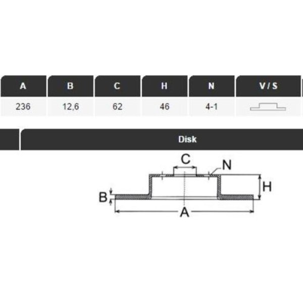 Yavuzsan 31032 Ön Fren Diski Favorit 1.3 Felicia 1.1-1.3-1.6-1.9 Forman Caddy II 1.6-1.9D 96-00 236 13 4Dl Adet 002415019
