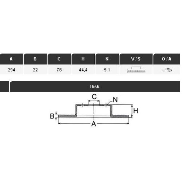 Yavuzsan 36261 Arka Fren Diski T5 03-1.9TDI-2.02.5TDI-Multivan V 03-294 21.9 5Dl Havalı Adet 