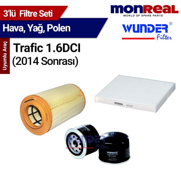 Trafic 1.6 DCI 2014 Sonrası Filtre Seti (Hava-Yağ- Polen) MONREAL-WUNDER