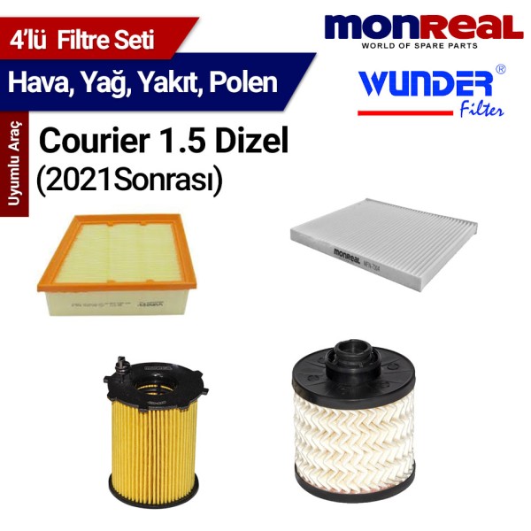 Courier 1.5 Dizel 2021 Sonrası Filtre Seti (Hava-Yağ-Yakıt-Polen)  - MONREAL-WUNDER