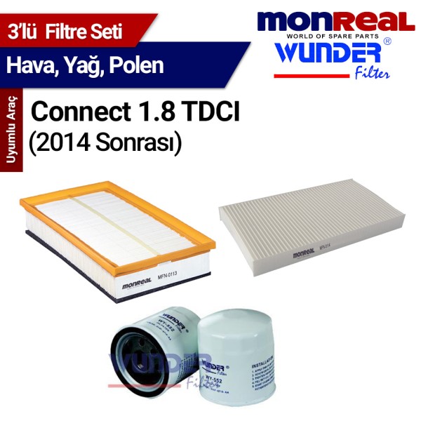 Ford Connect 1.8 TDCI 2002-2013 Filtre Seti (Hava-Yağ-Polen) - MONREAL-WUNDER