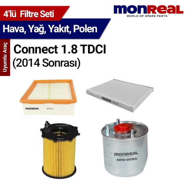 Ford Connect 1.8 TDCI 2014 Sonrası Filtre Seti (Hava-Yağ-Yakıt-Polen) MONREAL