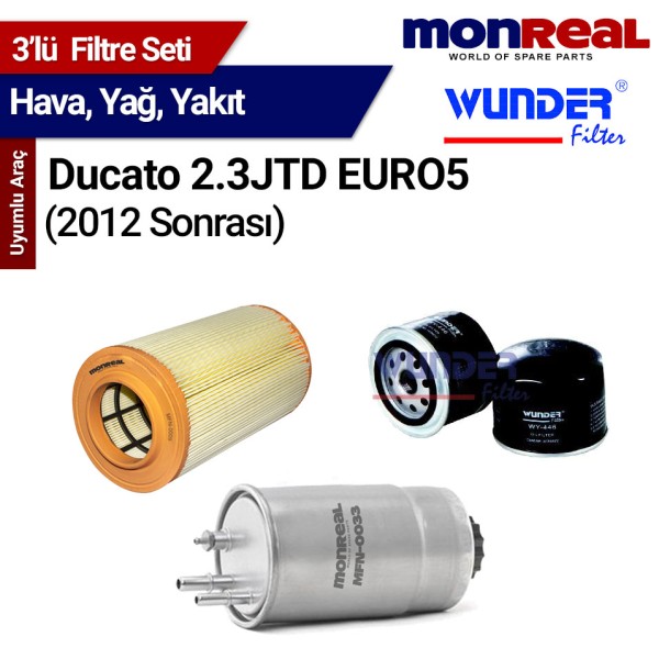 Ducato 2.3 JTD EURO5 2012 Sonrası Filtre Seti (Hava-Yağ-Yakıt) - MONREAL-WUNDER