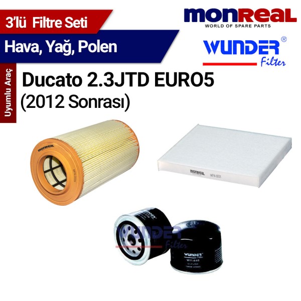 Ducato 2.3 JTD EURO5 2012 Sonrası Filtre Seti (Hava-Yağ-Polen) - MONREAL-WUNDER