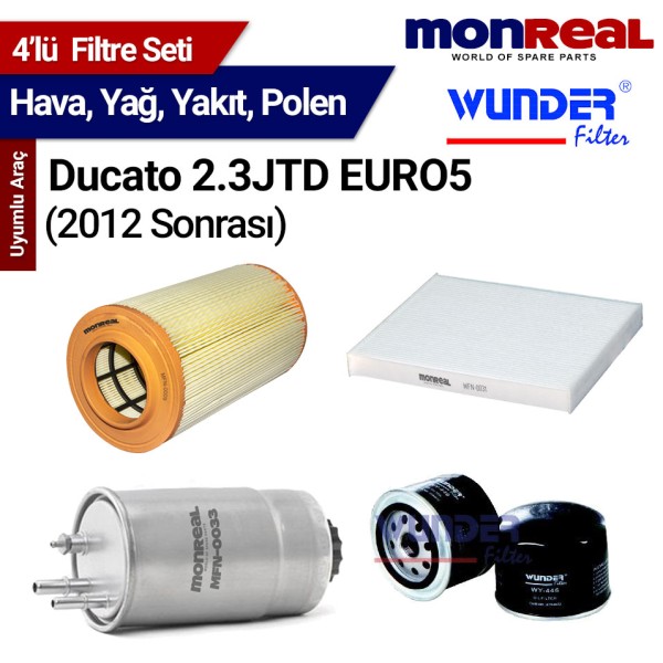 Ducato 2.3 JTD EURO5 2012 Sonrası Filtre Seti (Hava-Yağ-Yakıt-Polen) - MONREAL-WUNDER