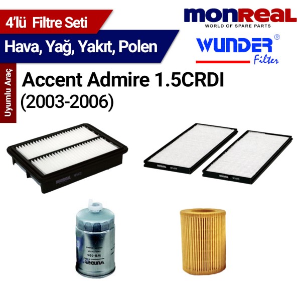 Accent Admire 1.5 CRDI Dizel 2003-2006 (Hava-Yağ-Yakıt-Polen) - MONREAL-WUNDER