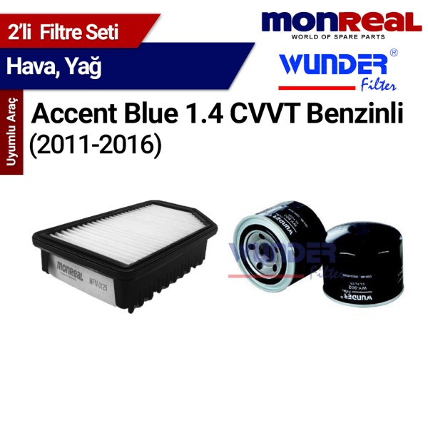 Accent Blue 1.4 CVVT Benzinli 2011-2016 Filtre Seti (Hava-Yağ) - MONREAL-WUNDER