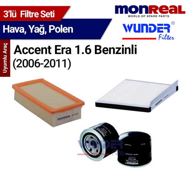 Accent Era 1.6 Benzinli 2006-2011 Filtre Seti (Hava-Yağ-Polen) - MONREAL-WUNDER
