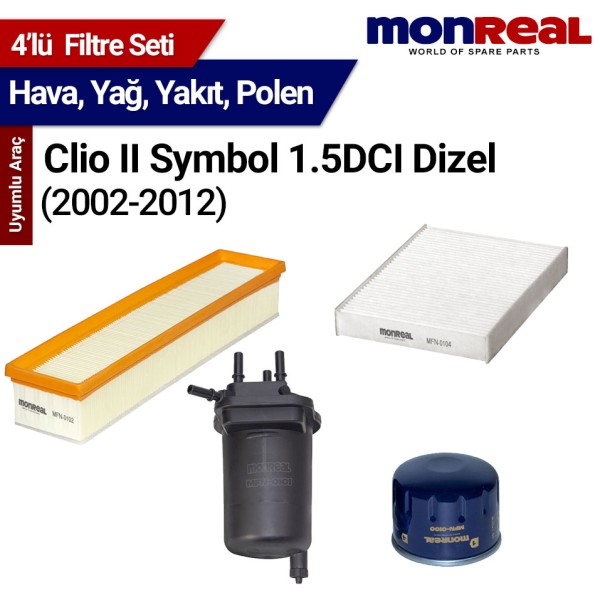 Clio II Symbol 1.5 DCI (2002-2012) Filtre Seti (Hava-Yağ-Yakıt-Polen) - MONREAL