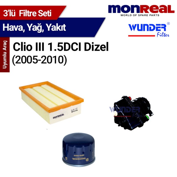 Clio III 1.5 DCI (2005-2010) Filtre Seti (Hava-Yağ-Yakıt) - MONREAL-WUNDER