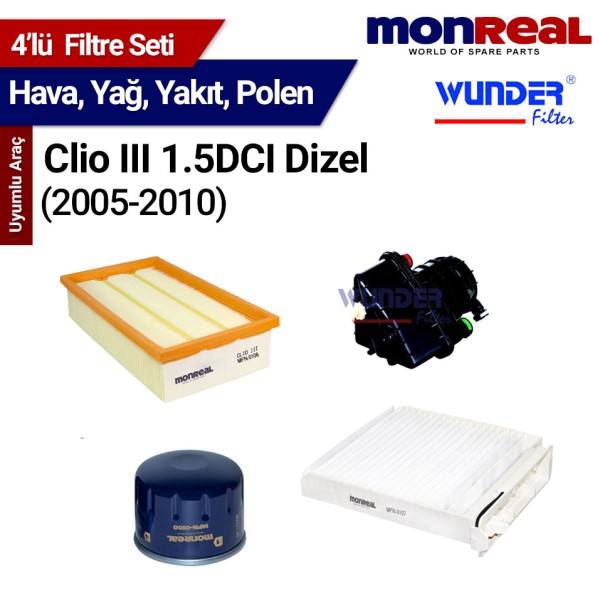 Clio III 1.5 DCI (2005-2010) Filtre Seti (Hava-Yağ-Yakıt-Polen) - MONREAL
