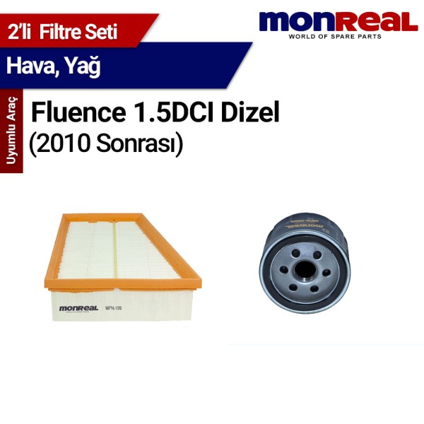 Fluence 1.5DCI Dizel 2010 ve Sonrası Filtre Seti (Hava-Yağ) - MONREAL 