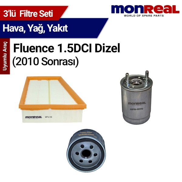 Fluence 1.5DCI Dizel 2010 ve Sonrası Filtre Seti (Hava-Yağ-Yakıt) - MONREAL