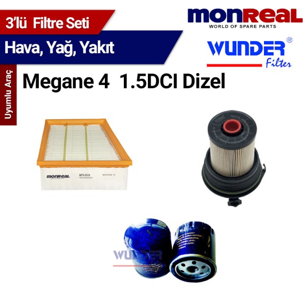 Megane 4 1.5DCI Dizel Filtre Seti (Hava-Yağ-Yakıt) - MONREAL-WUNDER