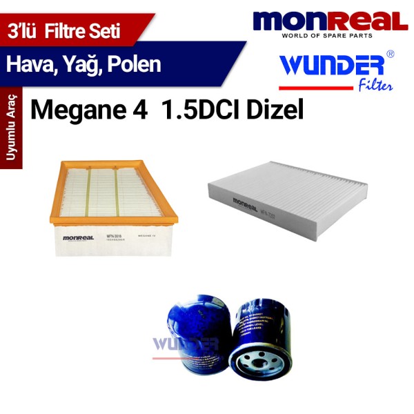 Megane 4 1.5DCI Dizel Filtre Seti (Hava-Yağ-Polen) - MONREAL-WUNDER