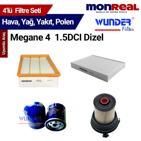 Megane 4 1.5DCI Dizel Filtre Seti (Hava-Yağ-Yakıt-Polen) - MONREAL-WUNDER