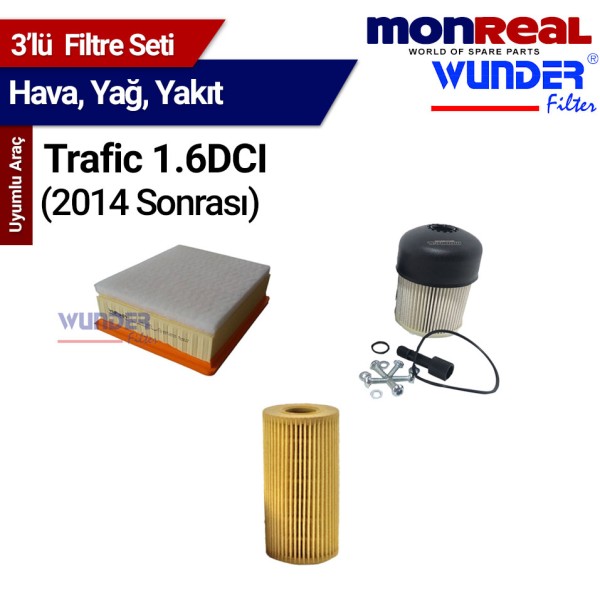 Trafic 1.6 DCI 2014 Sonrası Filtre Seti (Hava-Yağ-Yakıt) MONREAL-WUNDER