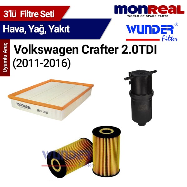 Crafter 2.0 TDI 2011-2016 Filtre Seti  (Hava-Yağ-Yakıt) - MONREAL-WUNDER