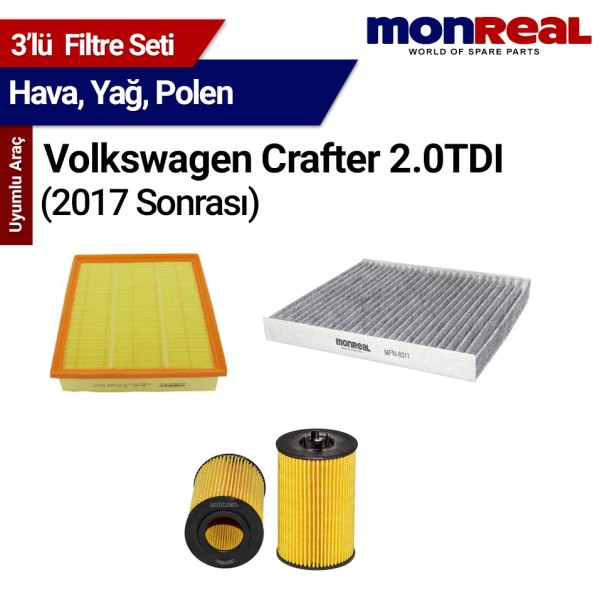 Crafter 2.0 TDI 2017 ve Sonrası Filtre Seti (Hava-Yağ-Polen) - MONREAL-WUNDER