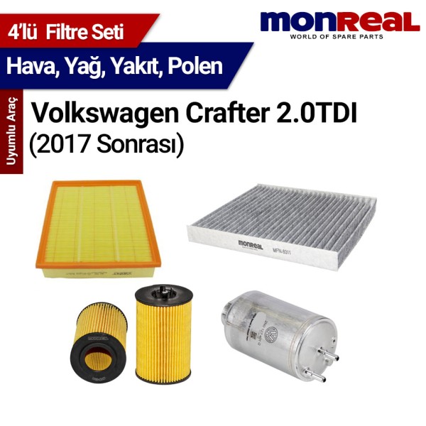 Crafter 2.0 TDI 2017 ve Sonrası Filtre Seti (Hava-Yağ-Yakıt-Polen) - MONREAL-WUNDER 