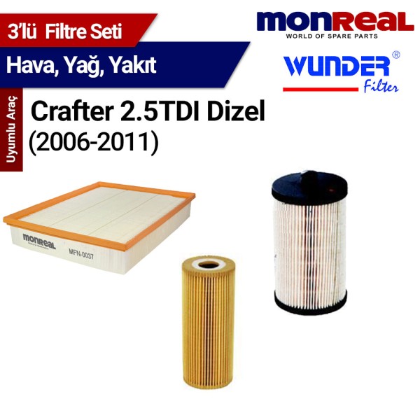 Crafter 2.5 TDI Dizel (2006-2011) Filtre Seti (Hava-Yağ-Yakıt) - MONREAL-WUNDER