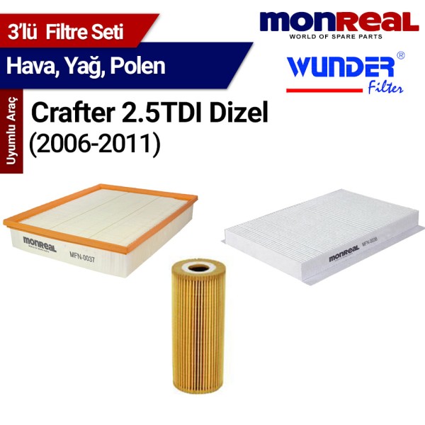 Crafter 2.5 TDI Dizel (2006-2011) Filtre Seti (Hava-Yağ-Polen) - MONREAL-WUNDER