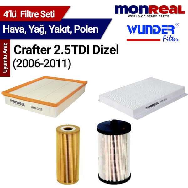 Crafter 2.5 TDI Dizel (2006-2011) Filtre Seti (Hava-Yağ-Yakıt-Polen) - MONREAL-WUNDER