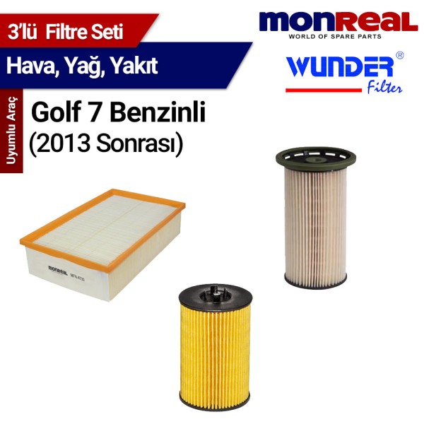 Golf 7 Benzinli (2013 Sonrası) Filtre Seti (Hava-Yağ-Yakıt) - MONREAL-WUNDER 