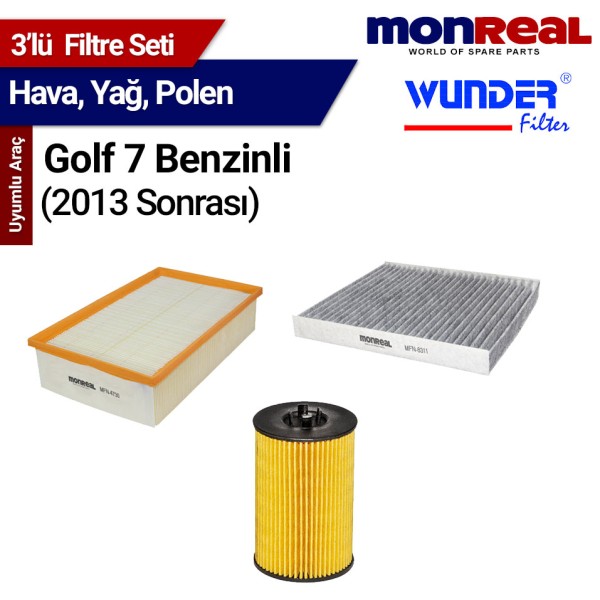 Golf 7 Benzinli (2013 Sonrası) Filtre Seti (Hava-Yağ-Polen) - MONREAL