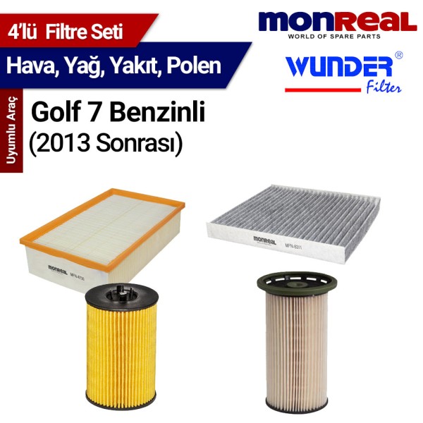Golf 7 Benzinli (2013 Sonrası) Filtre Seti (Hava-Yağ-Yakıt-Polen) - MONREAL-WUNDER