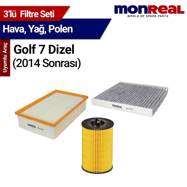 Golf 7 Dizel (2014 Sonrası) Filtre Seti (Hava-Yağ-Polen) - Monreal 