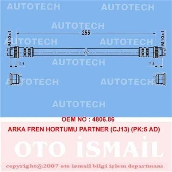AUTOTECH TJ13 Fren Hortumu Arka Partner Pk:5 Ad 