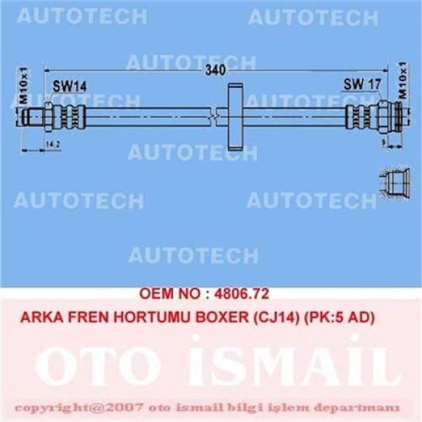 AUTOTECH TJ14 Fren Hortumu Arka Ducato / Boxer / Jumper Pk:5 Ad