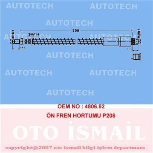 AUTOTECH TJP01 Fren Hortumu Ön 206