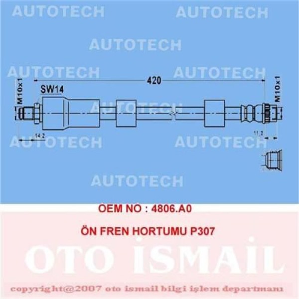 AUTOTECH TJP03 Fren Hortumu Ön 307 00- / C4 04- C4 Em -07 