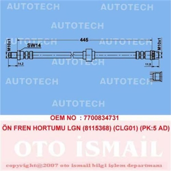 AUTOTECH TLG01 Fren Hortumu Ön Laguna Pk:5 Ad 