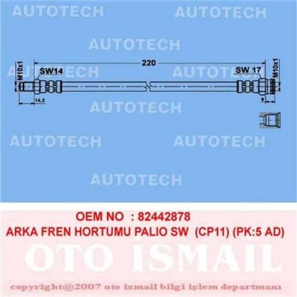 AUTOTECH TP11 Fren Hortumu Arka Palio Sw Pk:5 Ad 