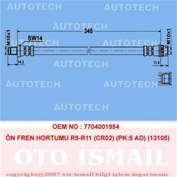AUTOTECH TR02 Fren Hortumu Ön Renault 9 R11 Pk:5 Ad