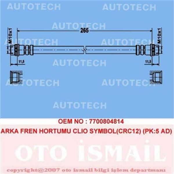 AUTOTECH TRC12 Fren Hortumu Arka CLIO II Symbol Pk:5 Ad
