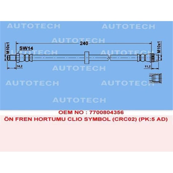 AUTOTECH TRM03 Fren Hortumu Ön Master II 98- / Movano 98- Abssız 