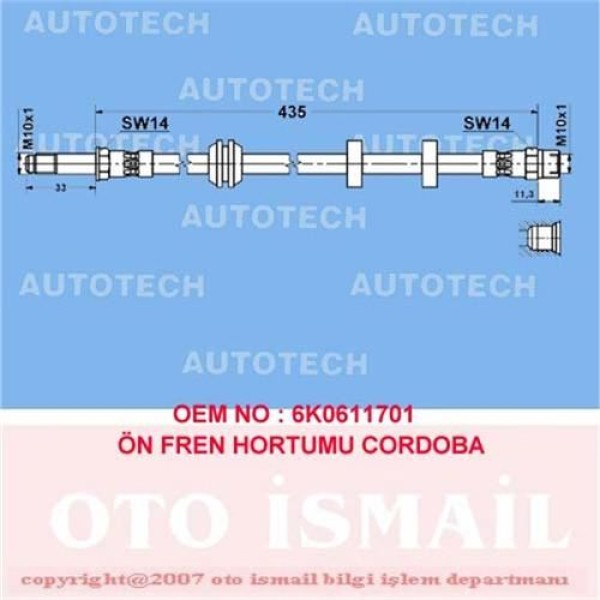 AUTOTECH TS01 Fren Hortumu Golf III 92-99 Golf II 91-97 Golf Vam Polo 99-01 Vento 91-01 Caddy 96- /