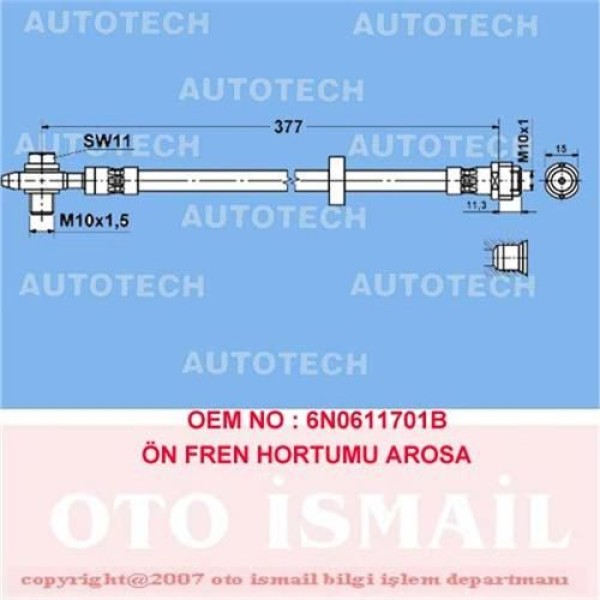 AUTOTECH TS02 Fren Hortumu Ön Polo 94-01 Polo Hb Lupo 98- / Arosa 1.0 1.4 1.4TDI 1.7Sdı