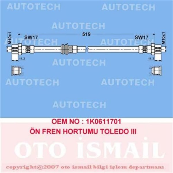 AUTOTECH TS05 Fren Hortumu Ön Golf V Caddy Touran / A3 / Toledo Altea 04- 1.6TDI 1.4Tsı 1.9Tsı 1.9TD 