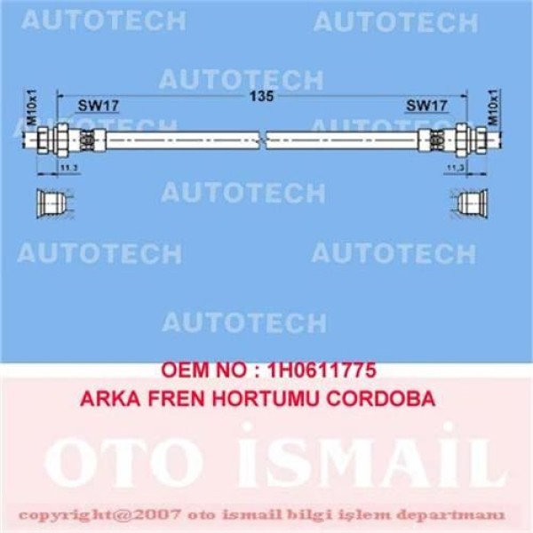 AUTOTECH TS11 Fren Hortumu Arka Golf III Golf Van Polo Hb Vento 91-02 / Cordoba Ibiza II 