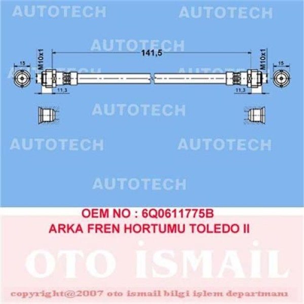 AUTOTECH TS14 Fren Hortumu Arka Polo / A3 / Toledo II Arosa 02-09