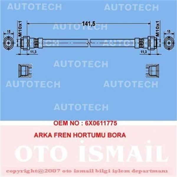 AUTOTECH TVB11 Fren Hortumu Arka Golf IV 98- Golf Lupo Bora 98- Polo 94-01 Fox Beetle / A3 96- S3 98 