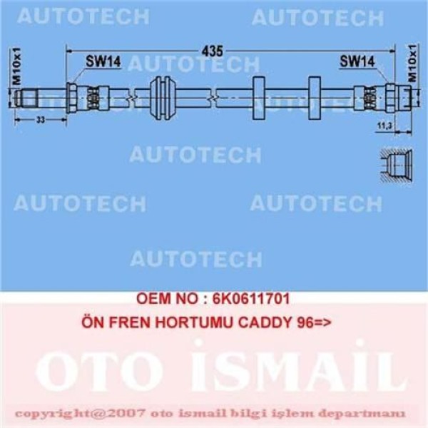 AUTOTECH TVC01 Fren Hortumu Ön Caddy 96-
