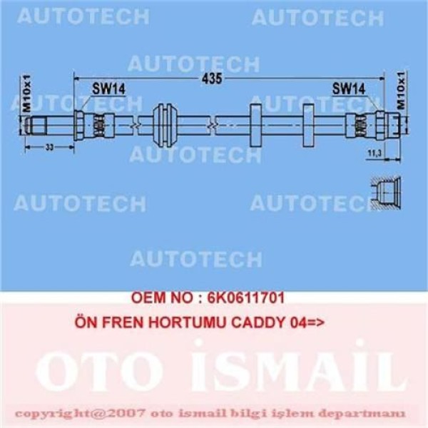 AUTOTECH TVC02 Fren Hortumu Golf III 92-99 Golf II 91-97 Golf Vam Polo 99-01 Vento 91-01 Caddy 96- / 